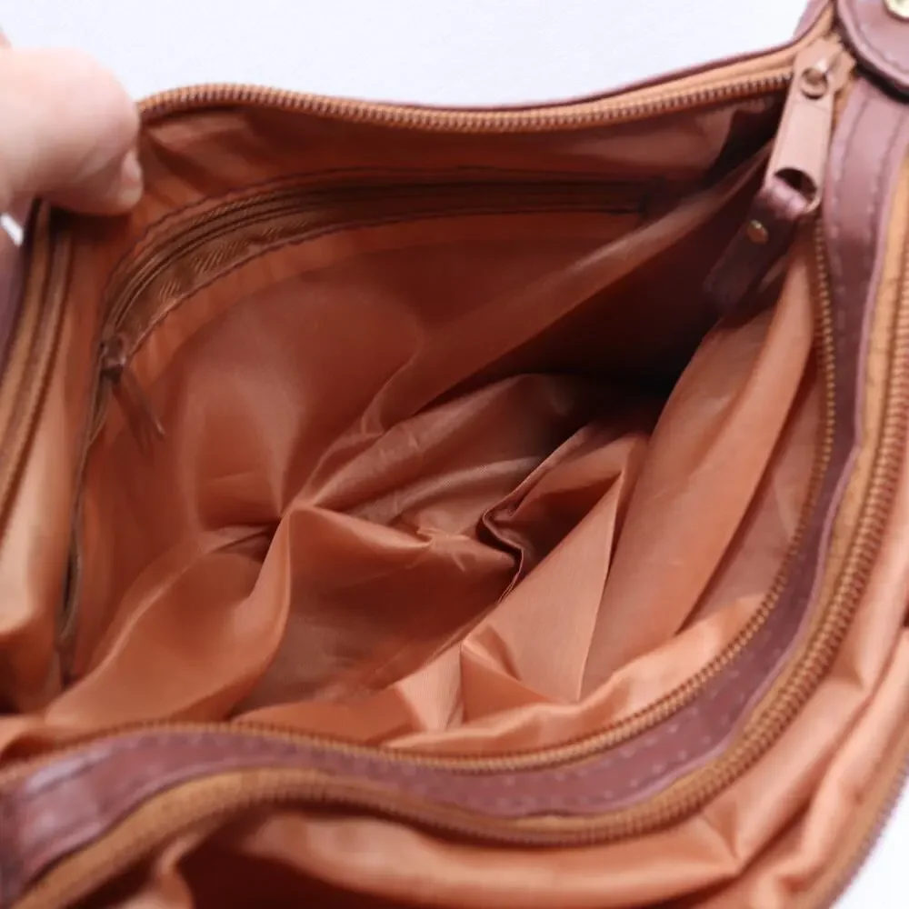 Vtg Patch Leather Crossbody Handbag Women M Brown Tone Colorblock Purse Bag